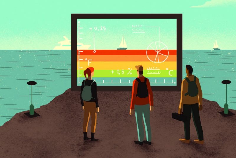 Illustration of students studying climate change
