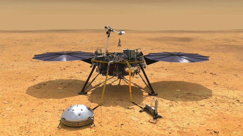 An artist’s rendering of the InSight lander on Mars.