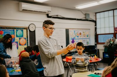 In February, Brandon Medellin, founder of Virginia Tech's Origami Club, taught origami to children at Gilbert Linkous Elementary School in Blacksburg.