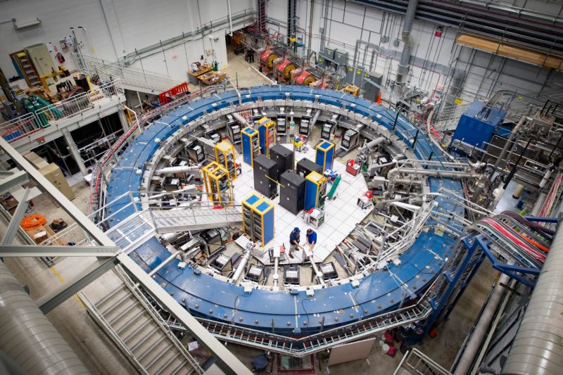 Bird's eye view of mechanical room with giant circle machine.