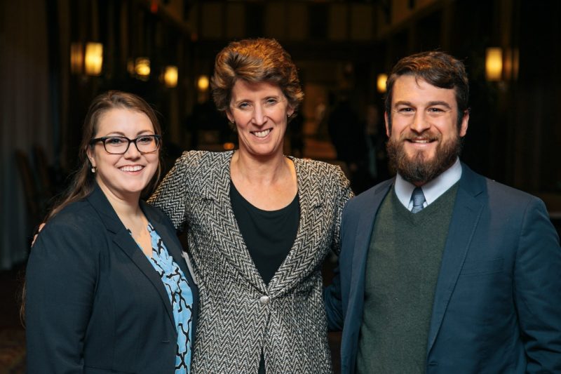 Dean Sally C. Morton stands with Haley Meade and Carl Wepking 