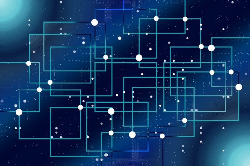 abstract circuit board lines on blue gradient background