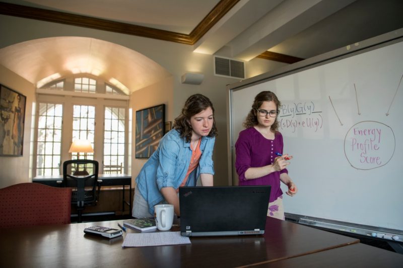 Aimee Maurais and Arianna Krinos studying